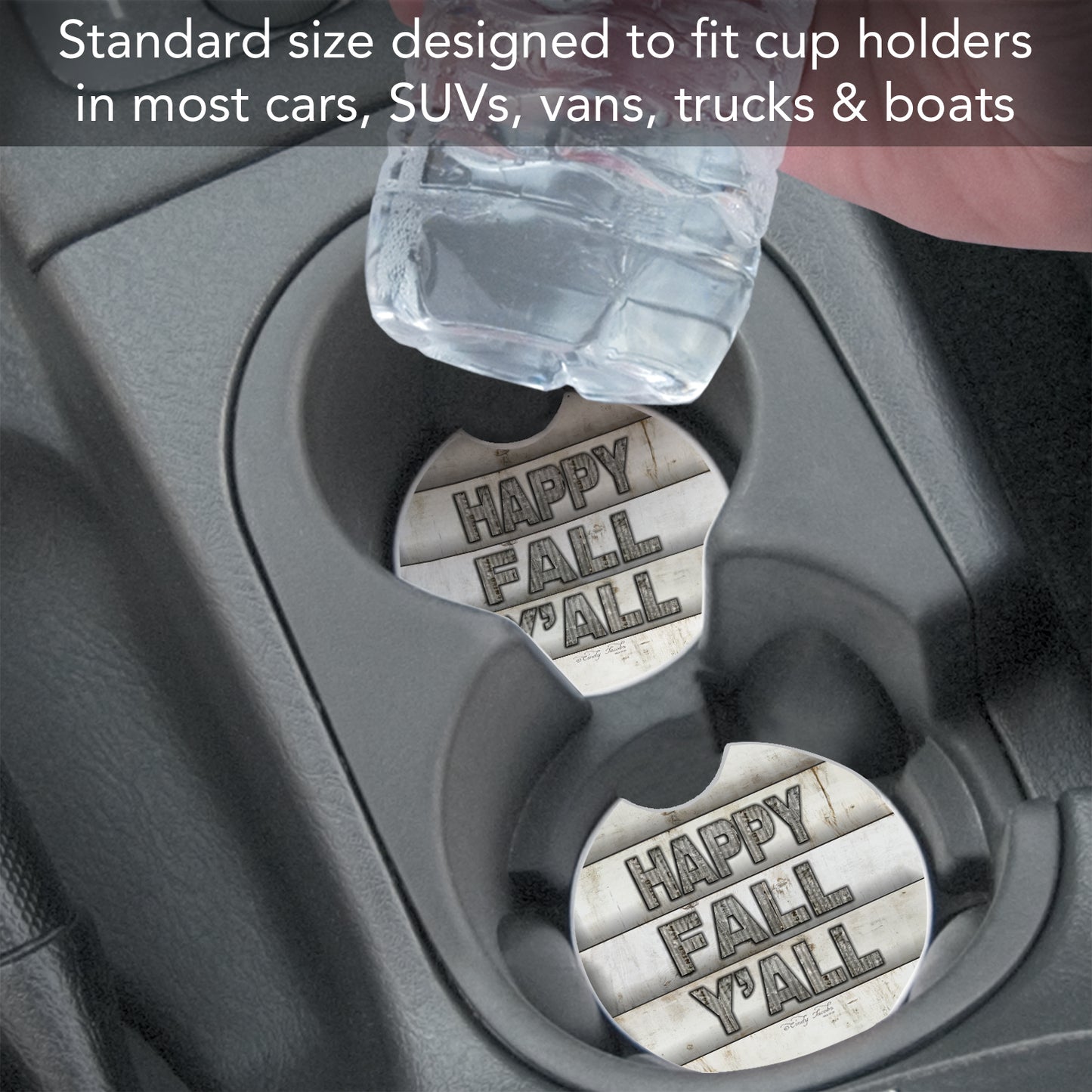 Thirstystone Happy Fall Single Absorbent Stone Coaster for Vehicle Cup Holder 2.6” Diameter Manufactured in The USA