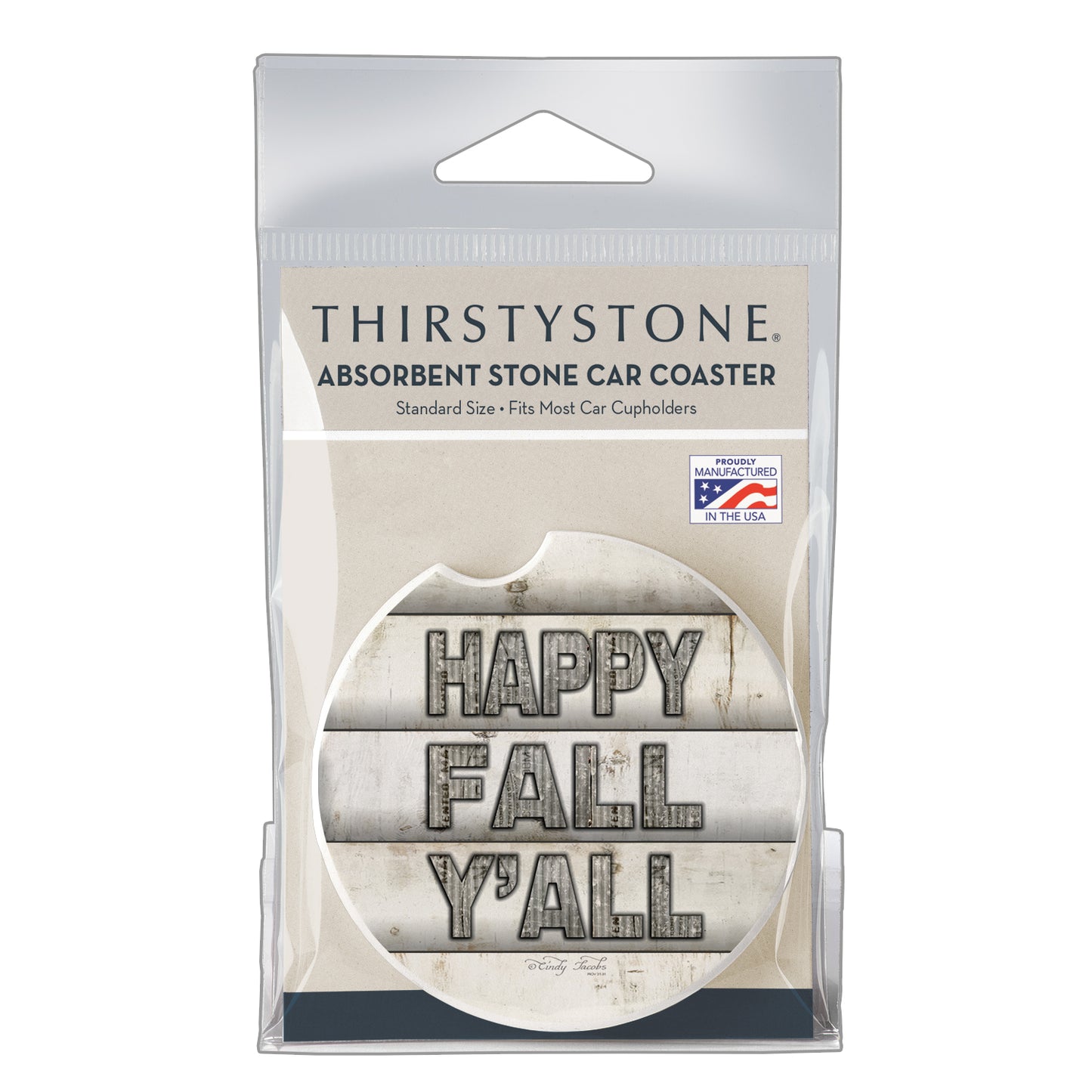 Thirstystone Happy Fall Single Absorbent Stone Coaster for Vehicle Cup Holder 2.6” Diameter Manufactured in The USA