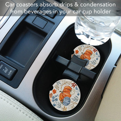 Thirstystone Autumn Pumpkins Single Absorbent Stone Coaster for Vehicle Cup Holder 2.6” Diameter Manufactured in The USA