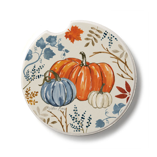 Autumn Pumpkins Single Absorbent Stone Car Coaster 2.6” Diameter Manufactured in the USA
