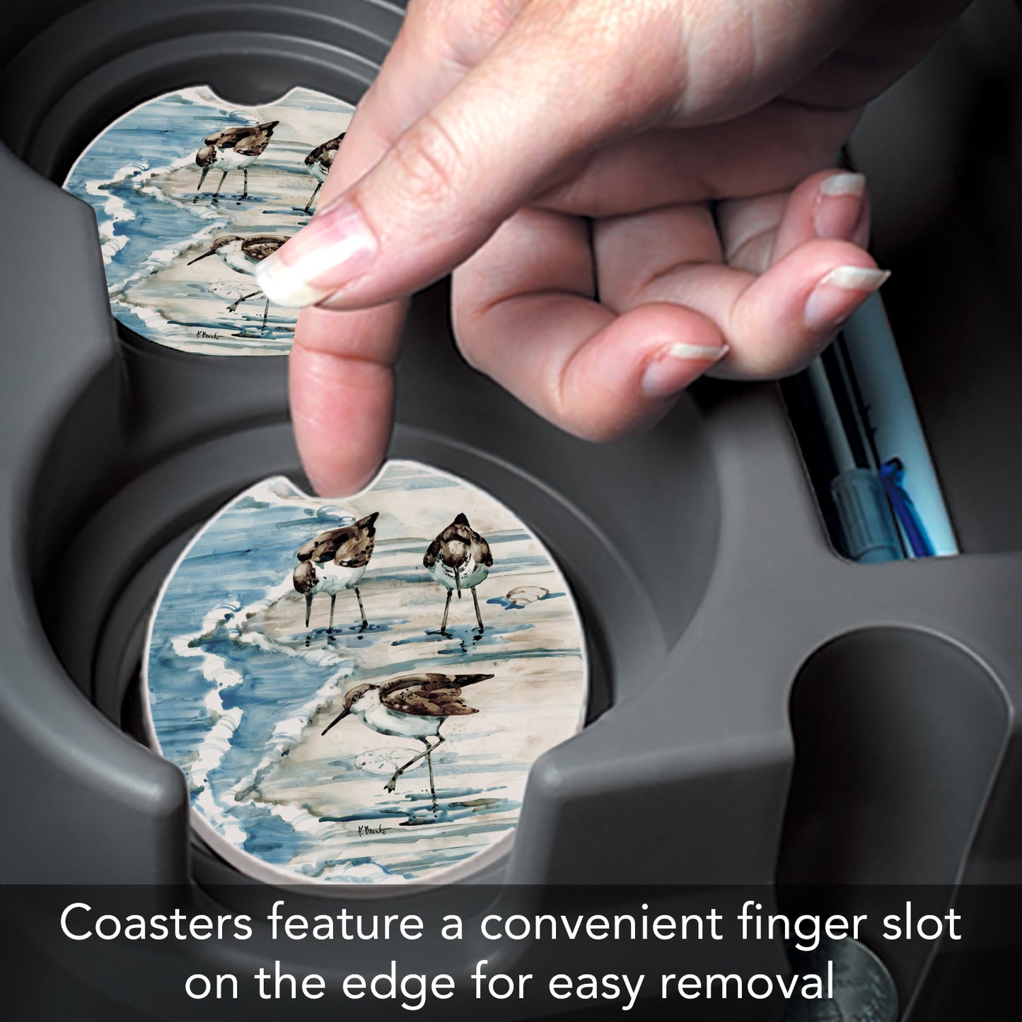 Thirstystone Rockhampton Sandpipers Single Absorbent Stone Coaster for Vehicle Cup Holder 2.6” Diameter Manufactured in The USA