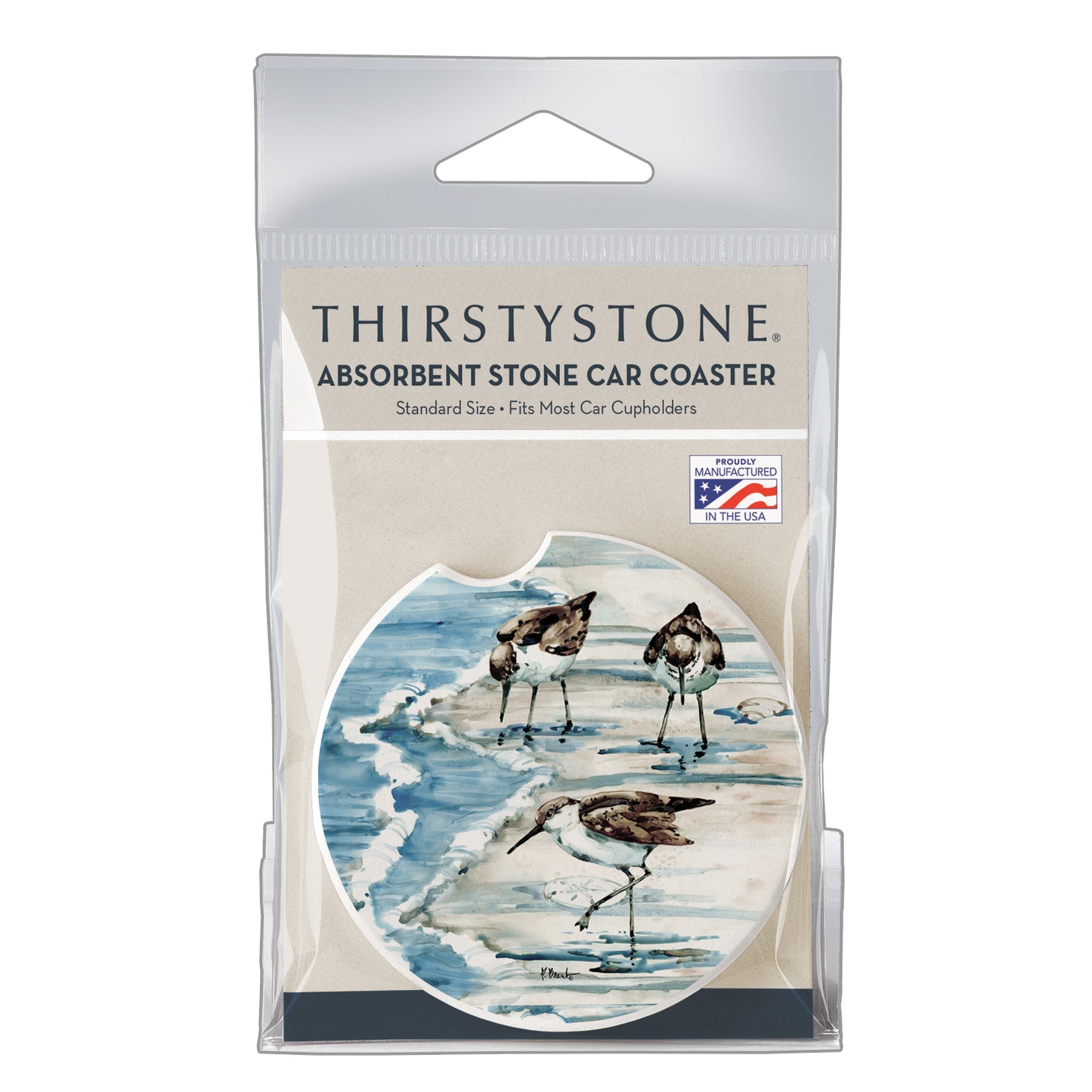 Thirstystone Rockhampton Sandpipers Single Absorbent Stone Coaster for Vehicle Cup Holder 2.6” Diameter Manufactured in The USA