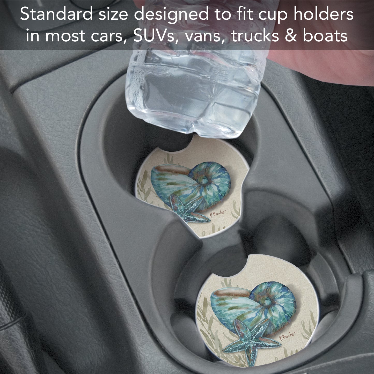 Thirstystone Crescent Conch Single Absorbent Stone Coaster for Vehicle Cup Holder 2.6” Diameter Manufactured in The USA