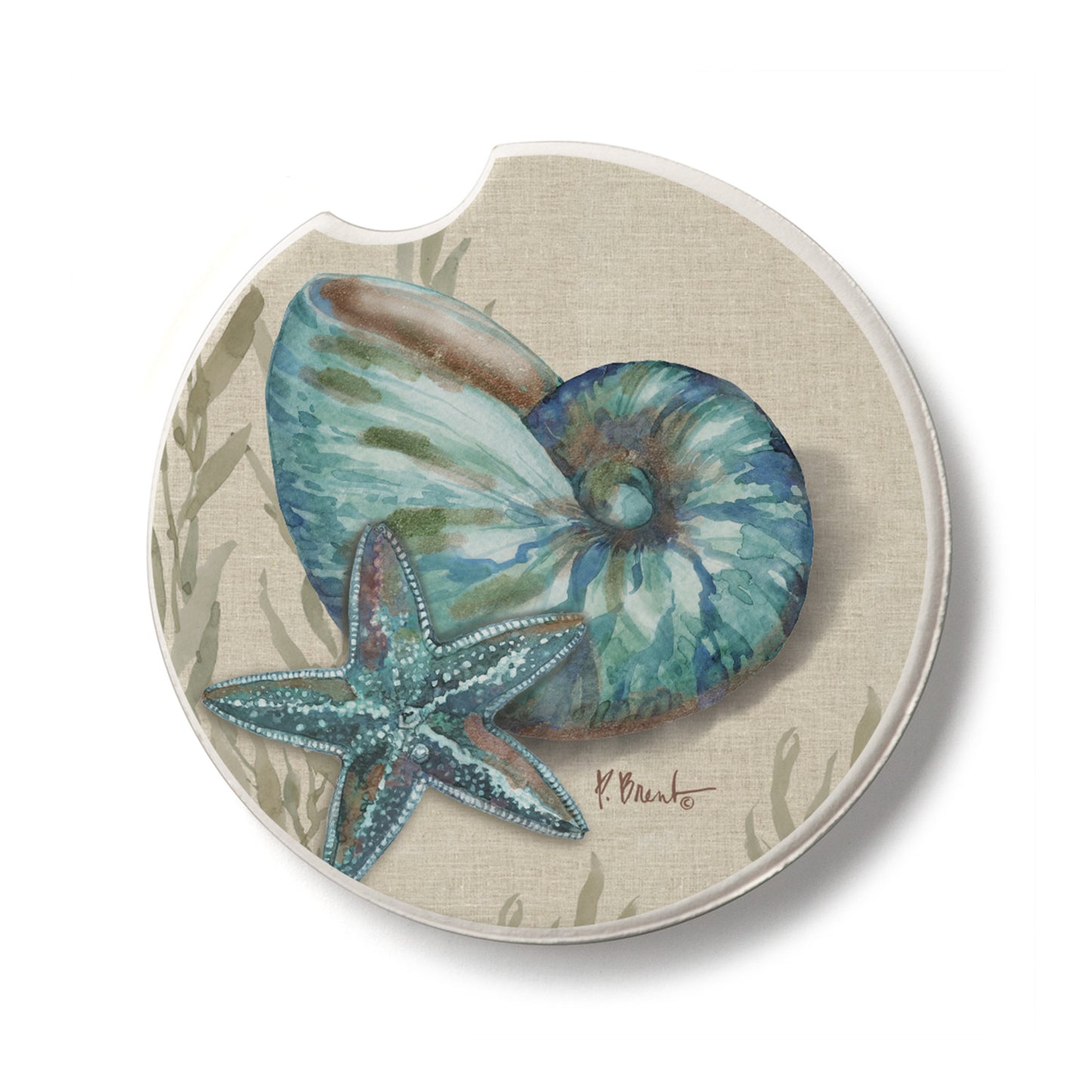 Crescent Conch Single Absorbent Stone Car Coaster 2.6” Diameter Manufactured in the USA