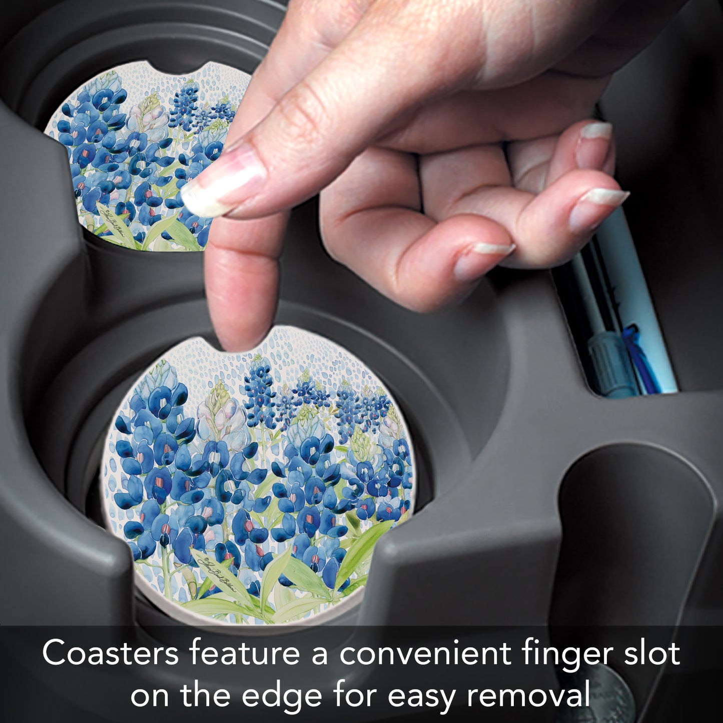 Thirstystone Blue Bonnet Field Single Absorbent Stone Coaster for Vehicle Cup Holder 2.6” Diameter Manufactured in The USA