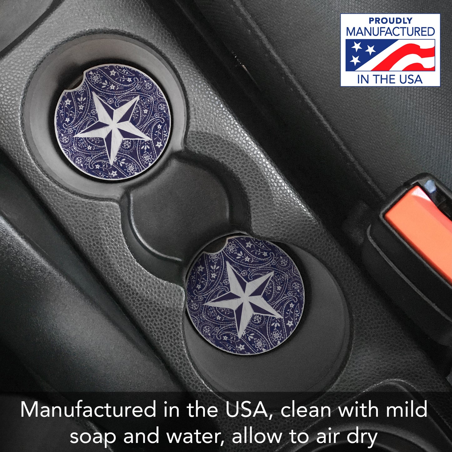 Thirstystone Blue Bandana Stars Single Absorbent Stone Coaster for Vehicle Cup Holder 2.6” Diameter Manufactured in The USA
