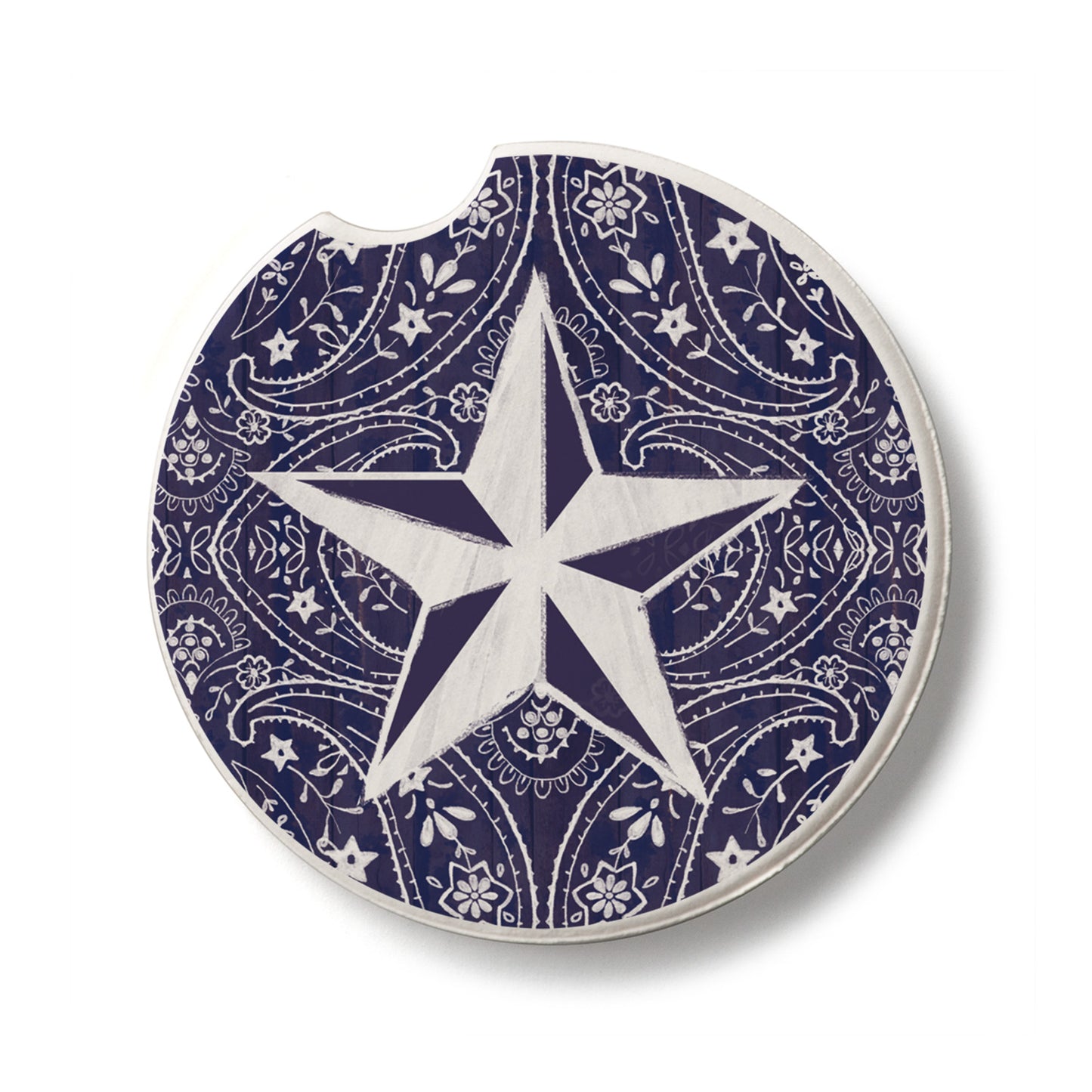 Blue Bandana Stars Single Absorbent Stone Car Coaster 2.6” Diameter Manufactured in the USA