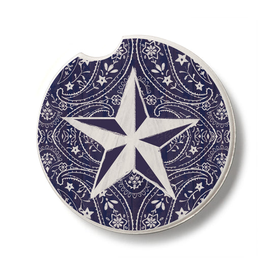 Blue Bandana Stars Single Absorbent Stone Car Coaster 2.6” Diameter Manufactured in the USA