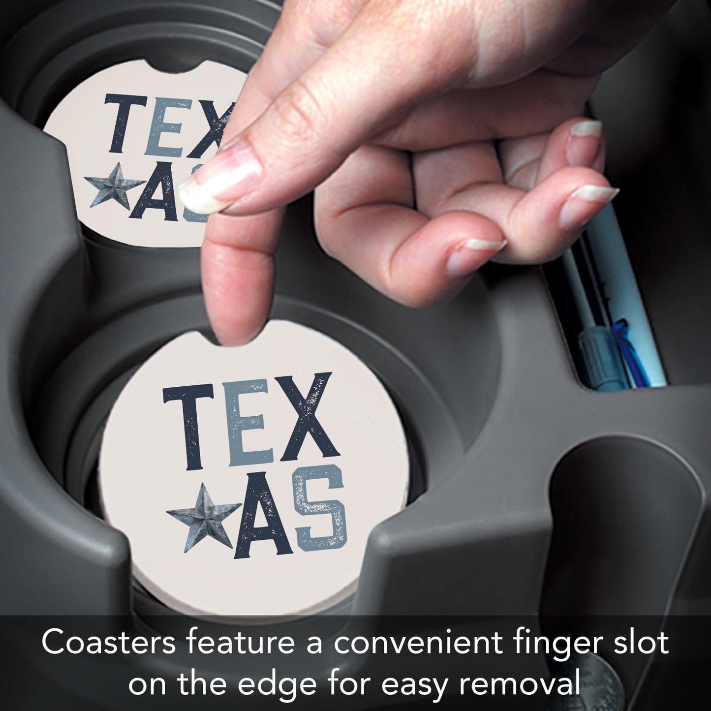 Thirstystone Patriotic Texas Single Absorbent Stone Coaster for Vehicle Cup Holder 2.6” Diameter Manufactured in The USA