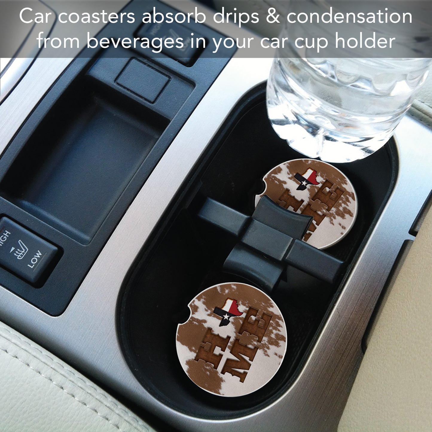 Thirstystone Texas Cowhide Home Single Absorbent Stone Coaster for Vehicle Cup Holder 2.6” Diameter Manufactured in The USA