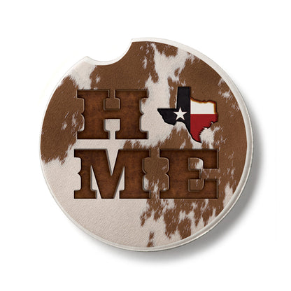 Texas Cowhide Home Single Absorbent Stone Car Coaster 2.6” Diameter Manufactured in the USA