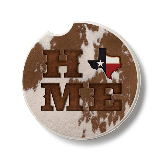 Texas Cowhide Home Single Absorbent Stone Car Coaster 2.6” Diameter Manufactured in the USA