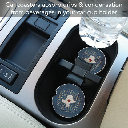 Thirstystone Texas Cities Single Absorbent Stone Coaster for Vehicle Cup Holder 2.6” Diameter Manufactured in The USA