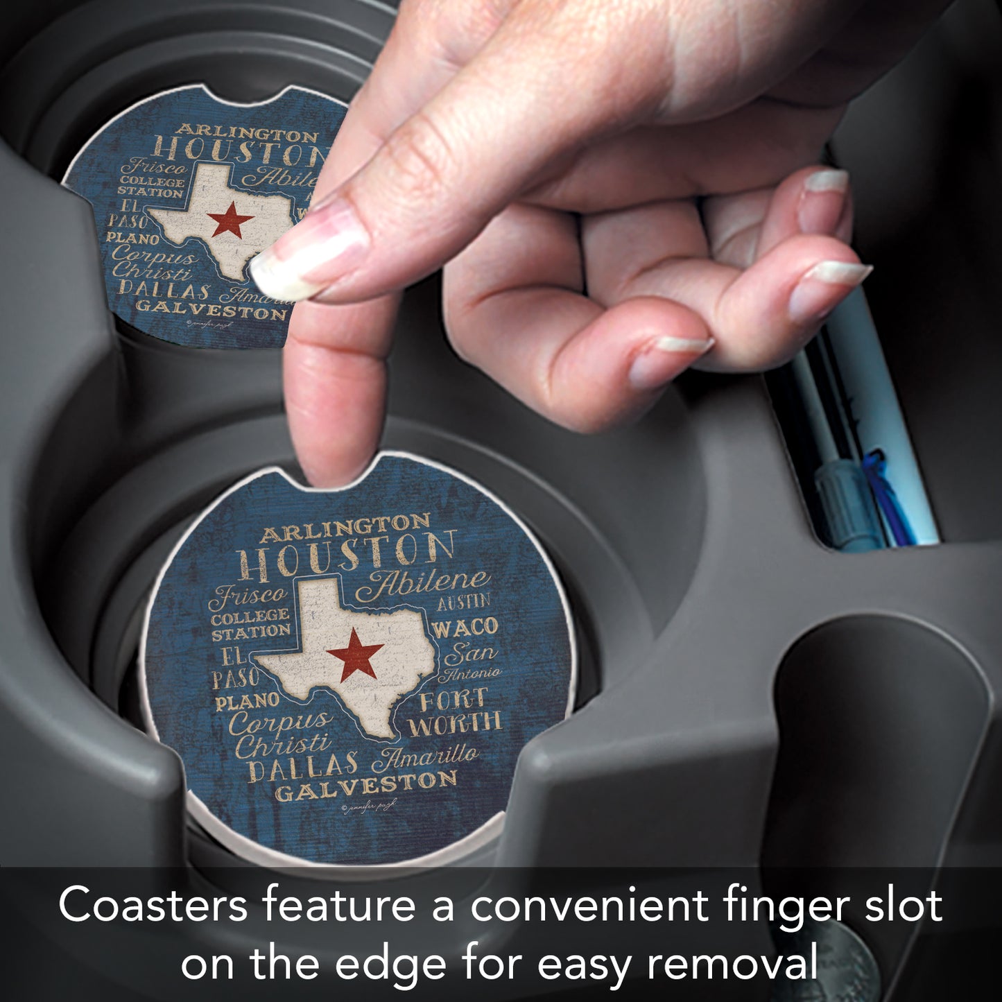 Thirstystone Texas Cities Single Absorbent Stone Coaster for Vehicle Cup Holder 2.6” Diameter Manufactured in The USA