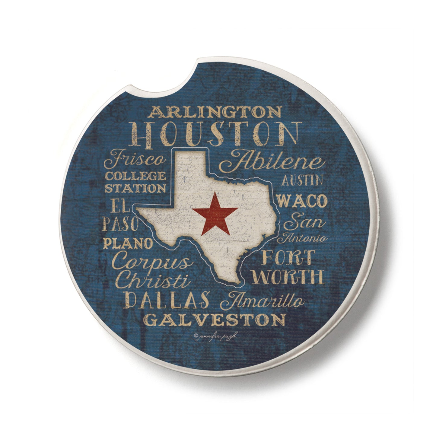 Texas Cities Single Absorbent Stone Car Coaster 2.6” Diameter Manufactured in the USA
