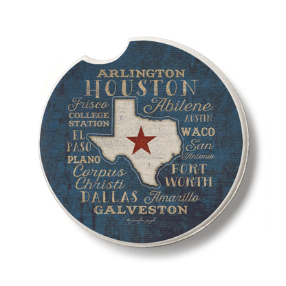 Texas Cities Single Absorbent Stone Car Coaster 2.6” Diameter Manufactured in the USA