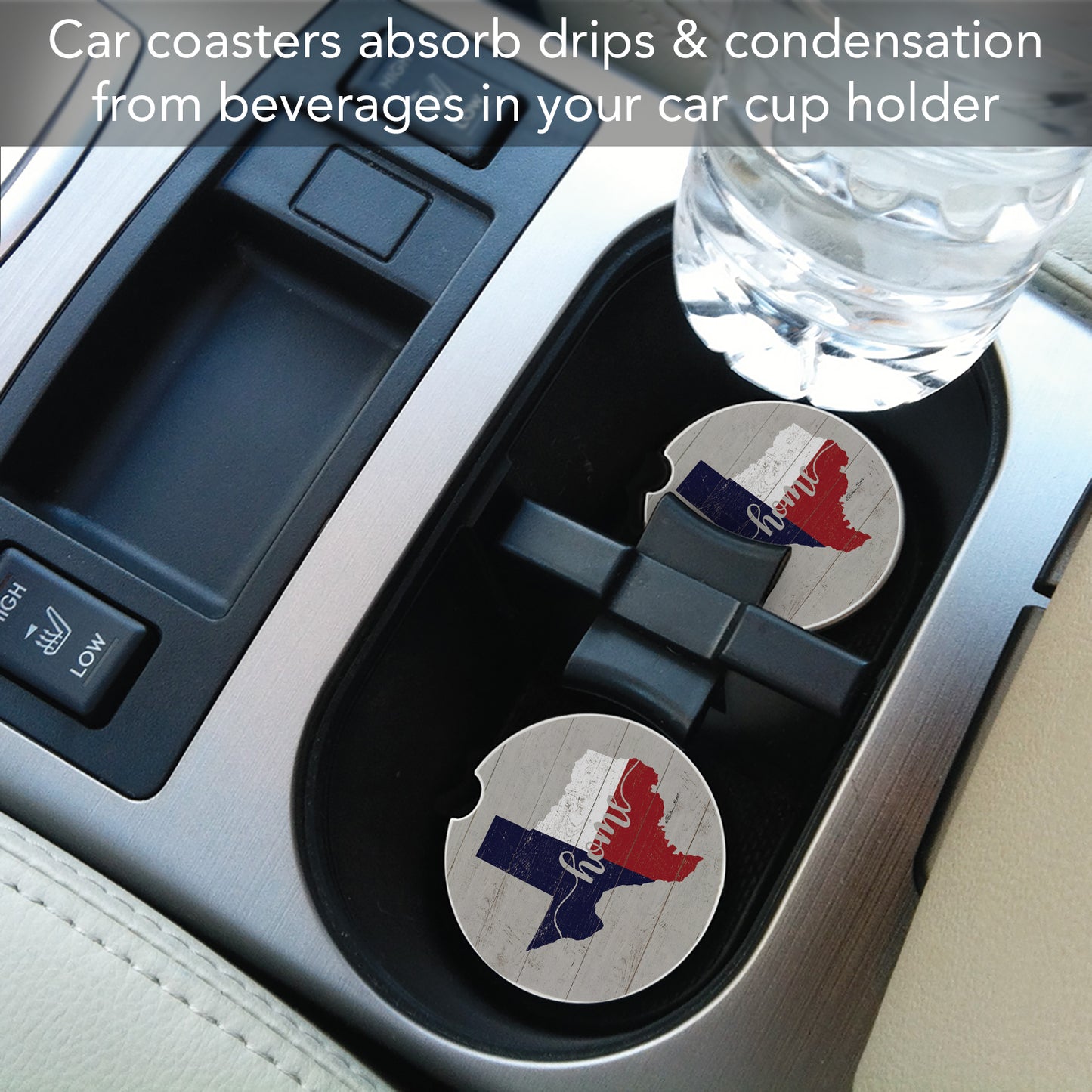 Thirstystone Texas Home Flag Single Absorbent Stone Coaster for Vehicle Cup Holder 2.6” Diameter Manufactured in The USA