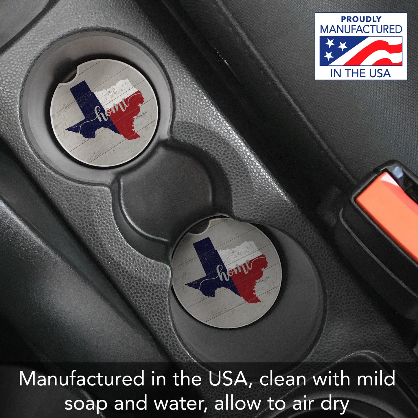Thirstystone Texas Home Flag Single Absorbent Stone Coaster for Vehicle Cup Holder 2.6” Diameter Manufactured in The USA