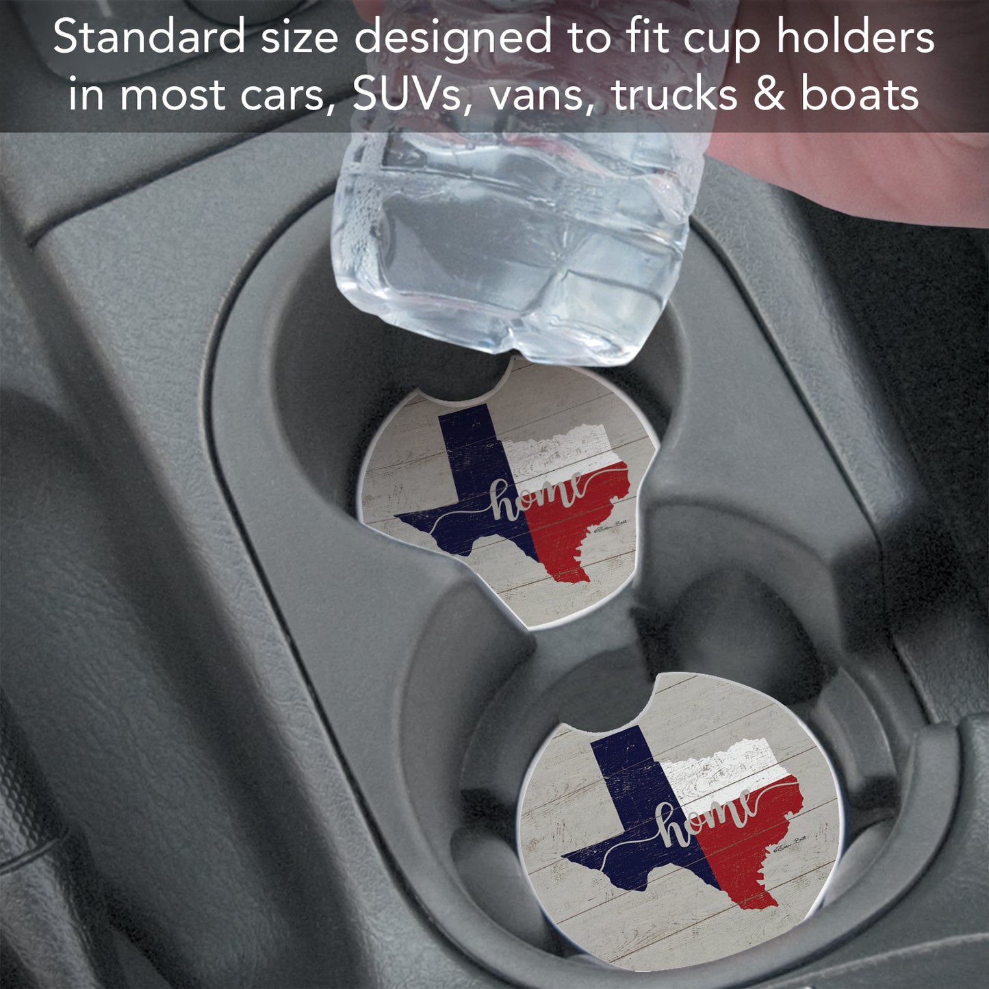 Thirstystone Texas Home Flag Single Absorbent Stone Coaster for Vehicle Cup Holder 2.6” Diameter Manufactured in The USA
