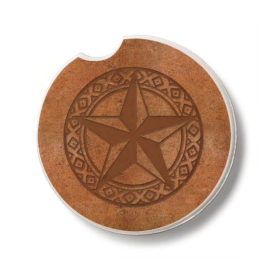 Leather Lonestar Single Absorbent Stone Car Coaster 2.6” Diameter Manufactured in the USA