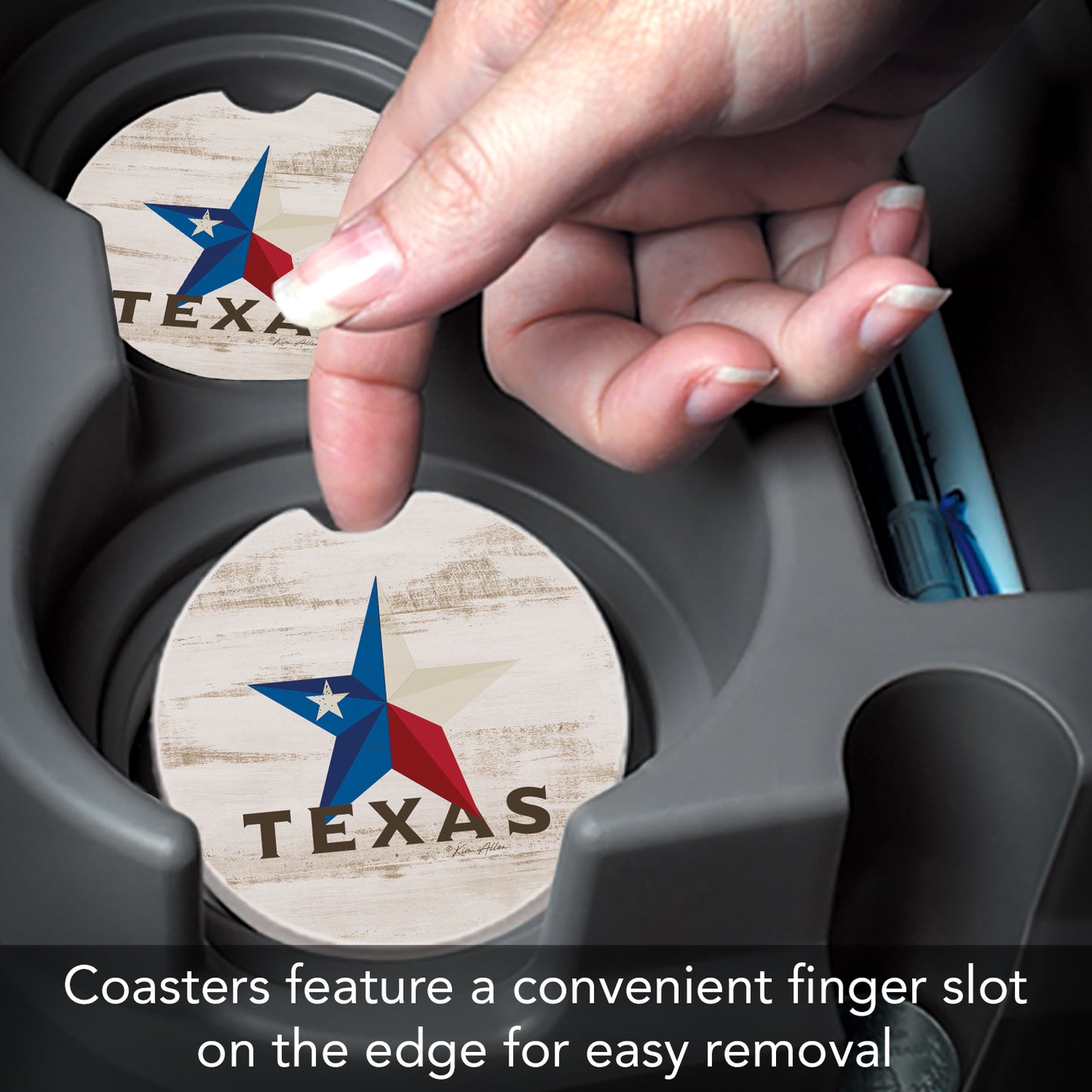 Thirstystone Texas Star Single Absorbent Stone Coaster for Vehicle Cup Holder 2.6” Diameter Manufactured in The USA