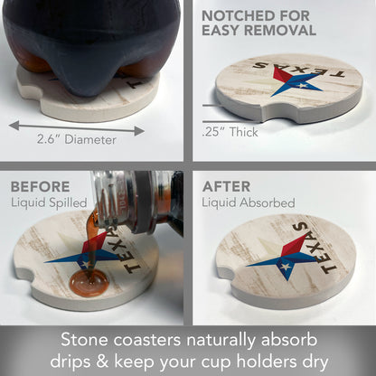 Thirstystone Texas Star Single Absorbent Stone Coaster for Vehicle Cup Holder 2.6” Diameter Manufactured in The USA