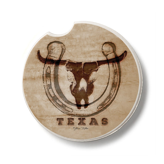 Western Skull Single Absorbent Stone Car Coaster 2.6” Diameter Manufactured in the USA