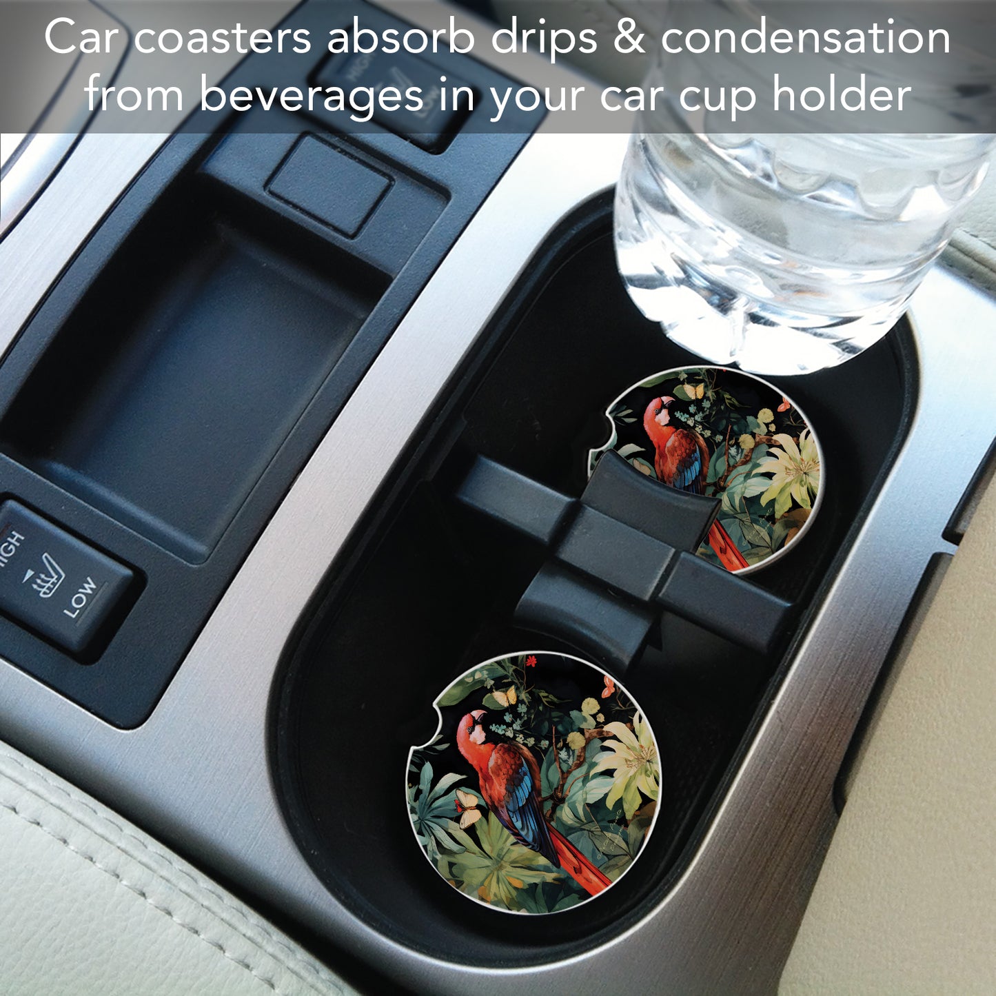 Thirstystone Parrot Party Single Absorbent Stone Coaster for Vehicle Cup Holder 2.6” Diameter Manufactured in The USA