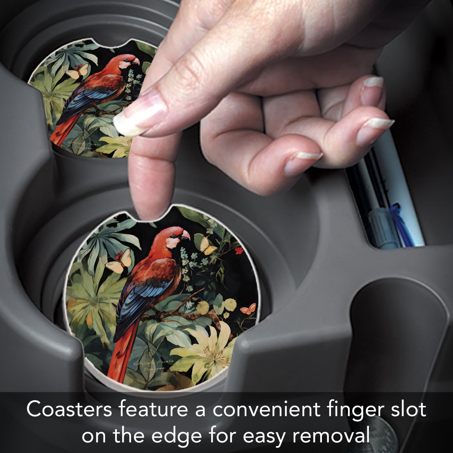 Thirstystone Parrot Party Single Absorbent Stone Coaster for Vehicle Cup Holder 2.6” Diameter Manufactured in The USA