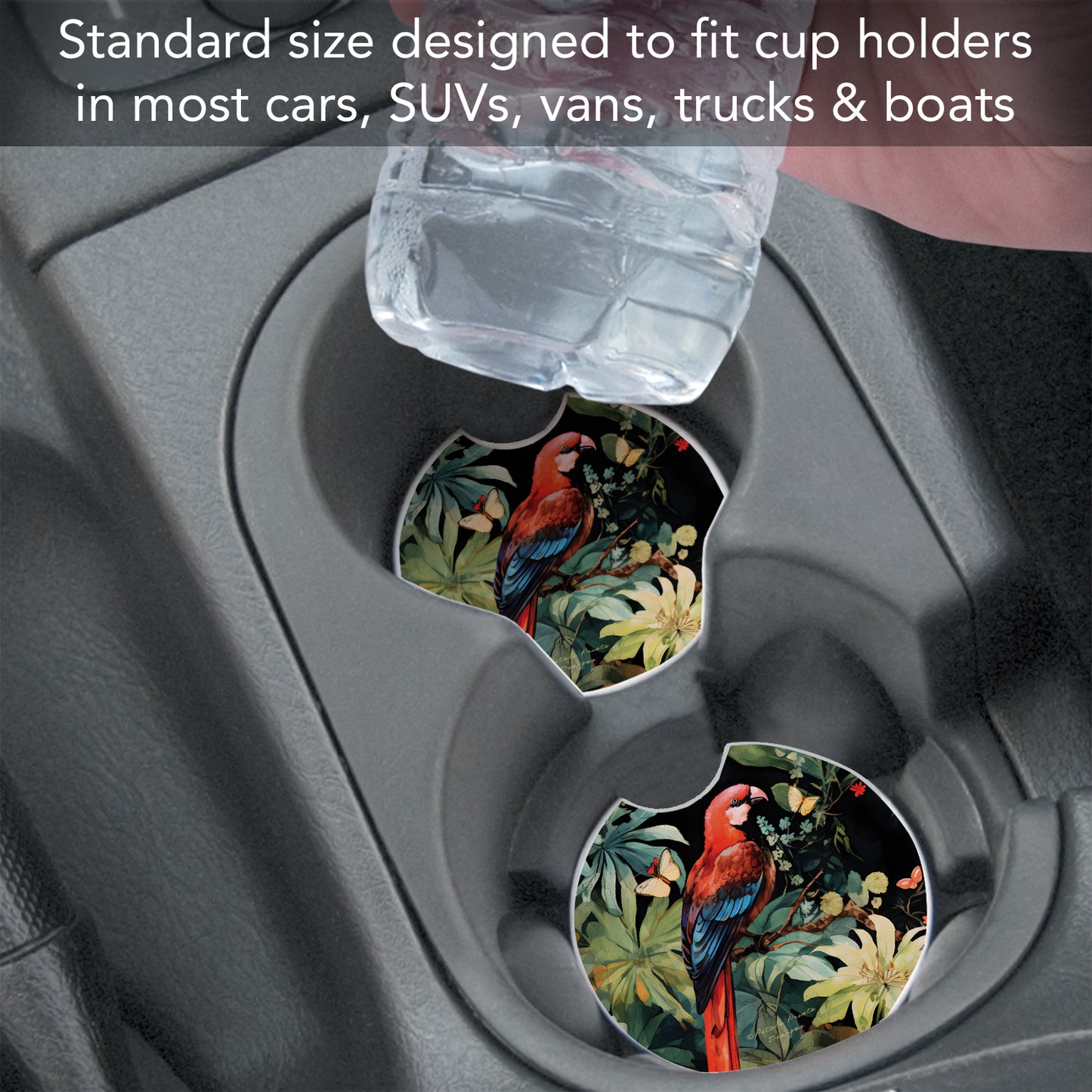 Thirstystone Parrot Party Single Absorbent Stone Coaster for Vehicle Cup Holder 2.6” Diameter Manufactured in The USA