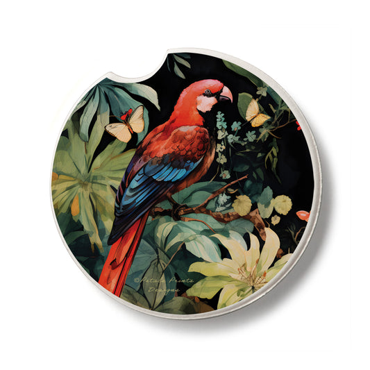 Parrot Party Single Absorbent Stone Car Coaster 2.6” Diameter Manufactured in the USA