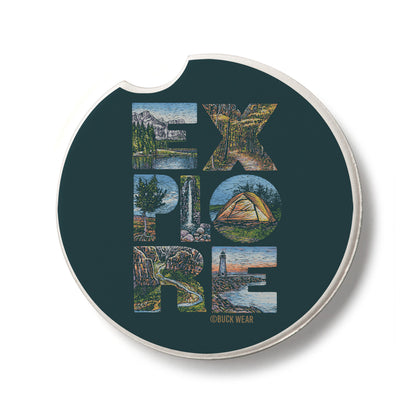 Explore Single Absorbent Stone Car Coaster 2.6” Diameter Manufactured in the USA