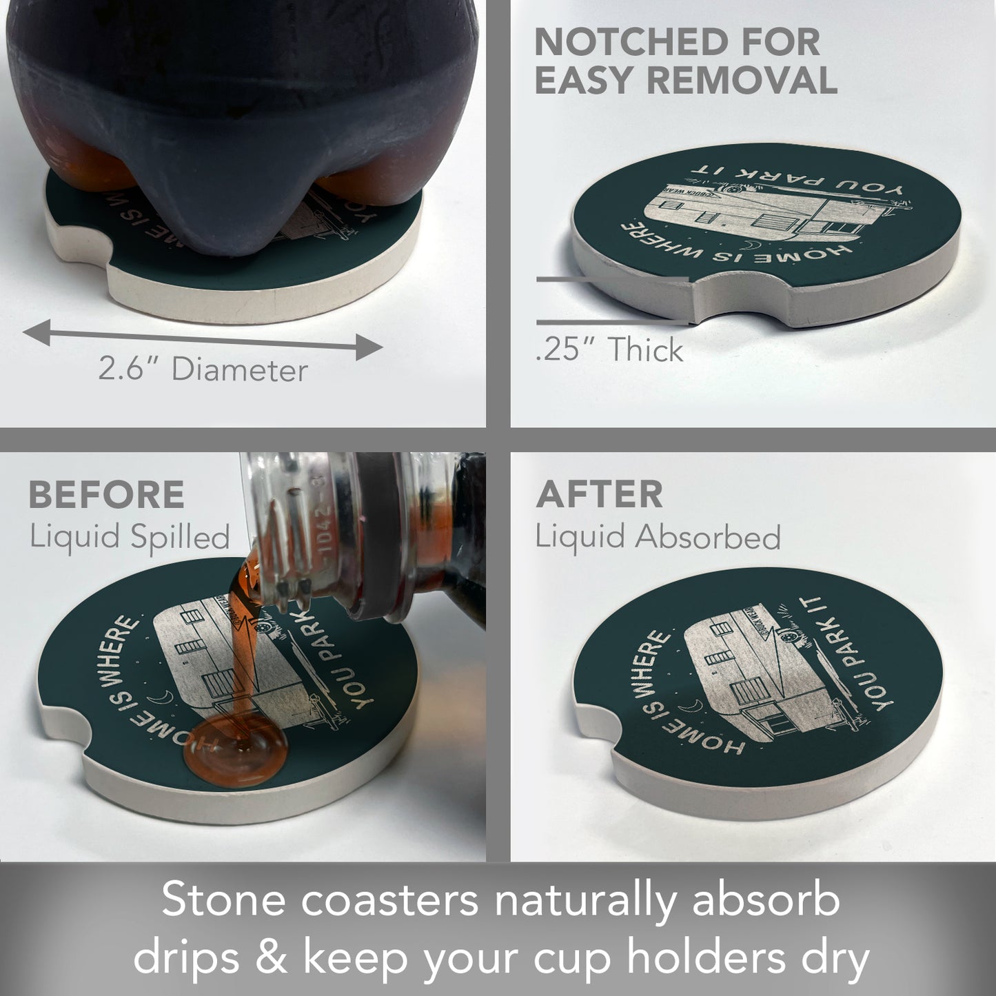 Thirstystone Park It Single Absorbent Stone Coaster for Vehicle Cup Holder 2.6” Diameter Manufactured in The USA