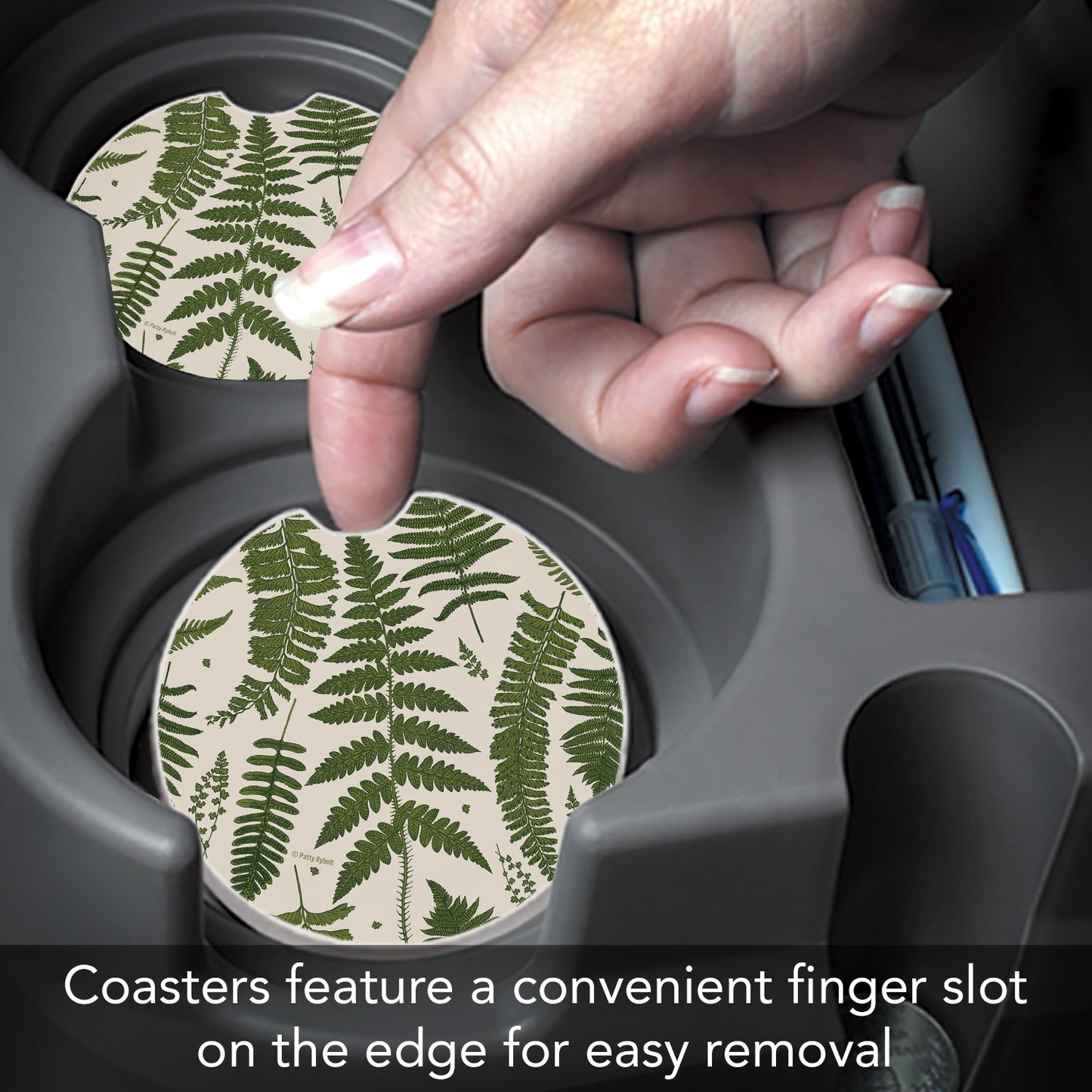 Thirstystone Natural Ferns Single Absorbent Stone Coaster for Vehicle Cup Holder 2.6” Diameter Manufactured in The USA