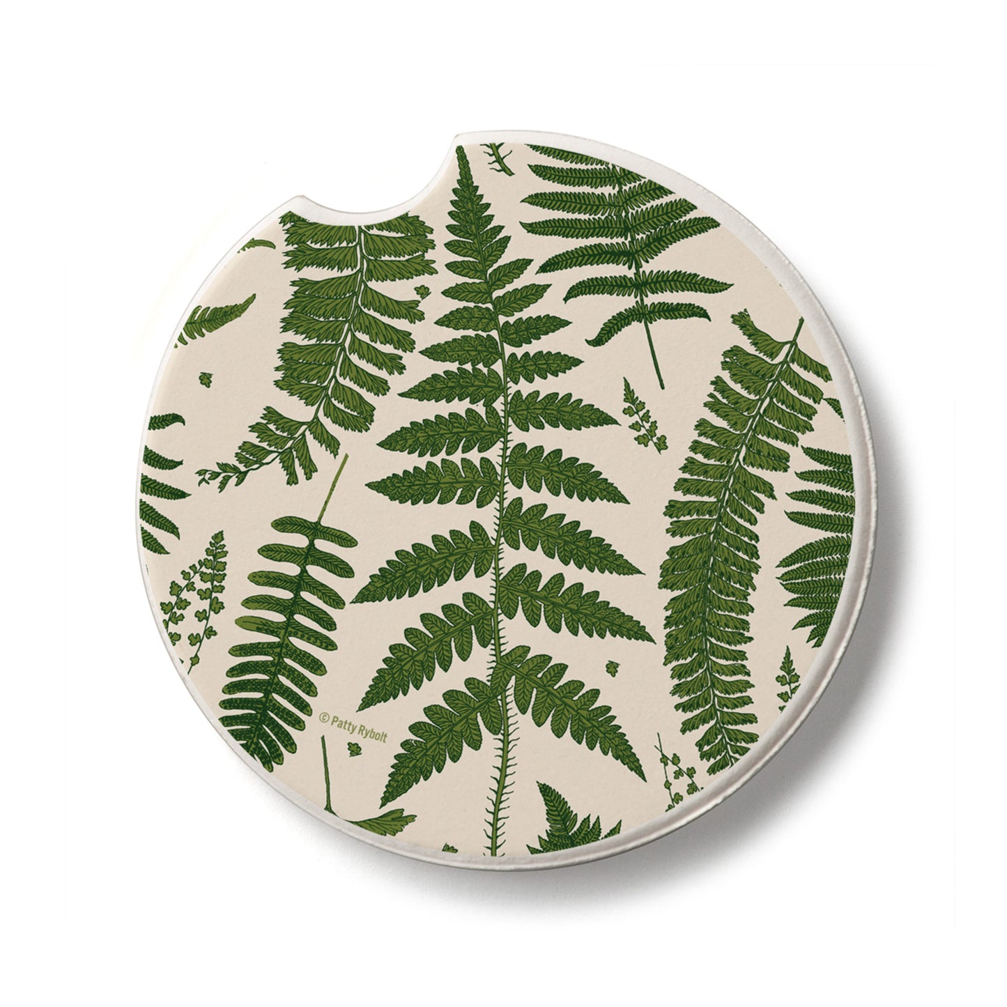 Natural Ferns Single Absorbent Stone Car Coaster 2.6” Diameter Manufactured in the USA