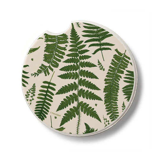 Natural Ferns Single Absorbent Stone Car Coaster 2.6” Diameter Manufactured in the USA
