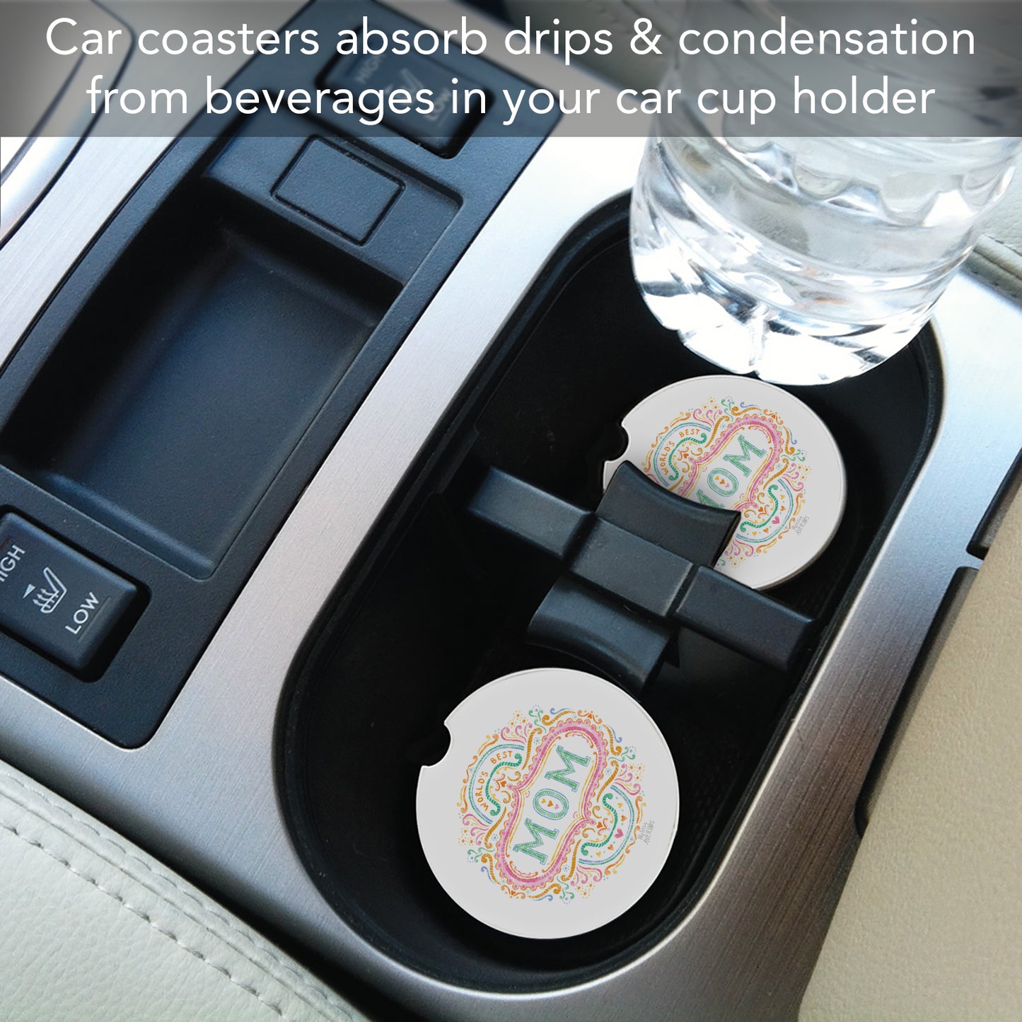 Thirstystone World's Best Mom Single Absorbent Stone Coaster for Vehicle Cup Holder 2.6” Diameter Manufactured in The USA