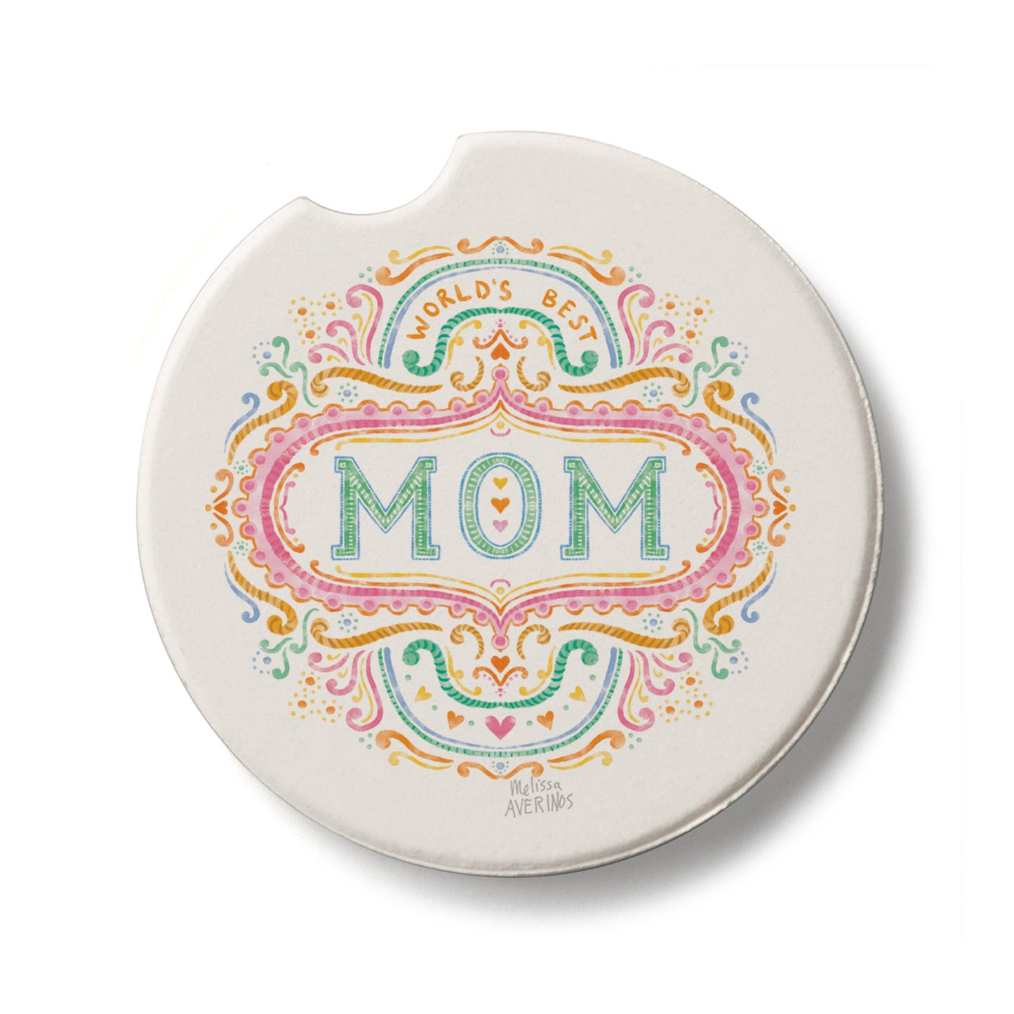 World's Best Mom Single Absorbent Stone Car Coaster 2.6” Diameter Manufactured in the USA