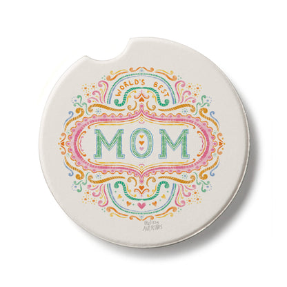 World's Best Mom Single Absorbent Stone Car Coaster 2.6” Diameter Manufactured in the USA