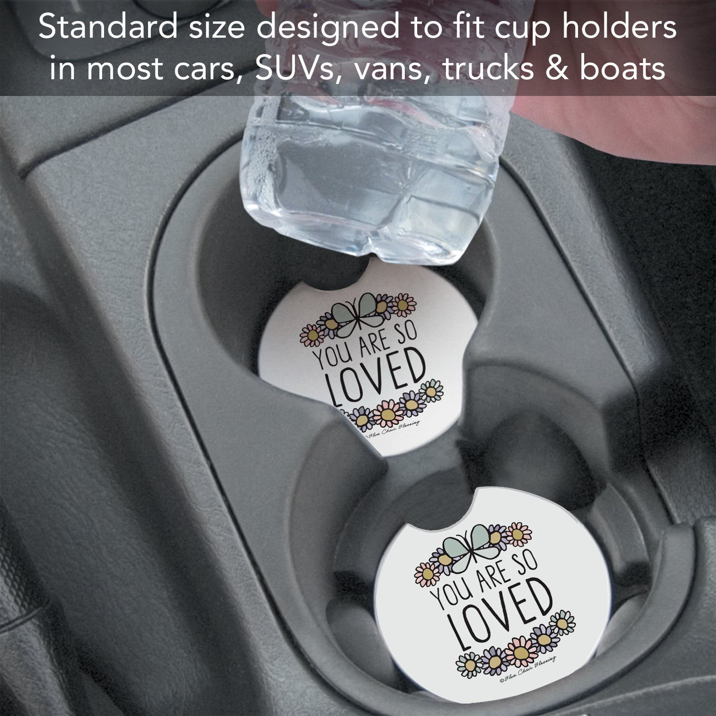 Thirstystone So Loved Single Absorbent Stone Coaster for Vehicle Cup Holder 2.6” Diameter Manufactured in The USA