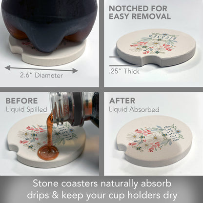 Thirstystone Blessed Bouquet Single Absorbent Stone Coaster for Vehicle Cup Holder 2.6” Diameter Manufactured in The USA