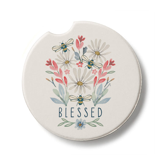 Blessed Bouquet Single Absorbent Stone Car Coaster 2.6” Diameter Manufactured in the USA