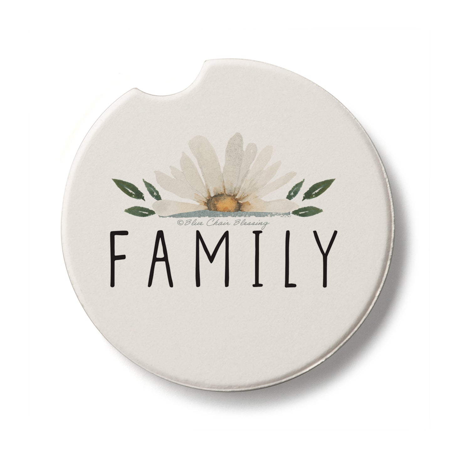 Family Floral Single Absorbent Stone Car Coaster 2.6” Diameter Manufactured in the USA