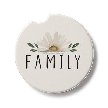 Family Floral Single Absorbent Stone Car Coaster 2.6” Diameter Manufactured in the USA