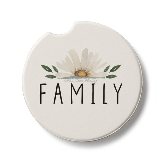 Family Floral Single Absorbent Stone Car Coaster 2.6” Diameter Manufactured in the USA