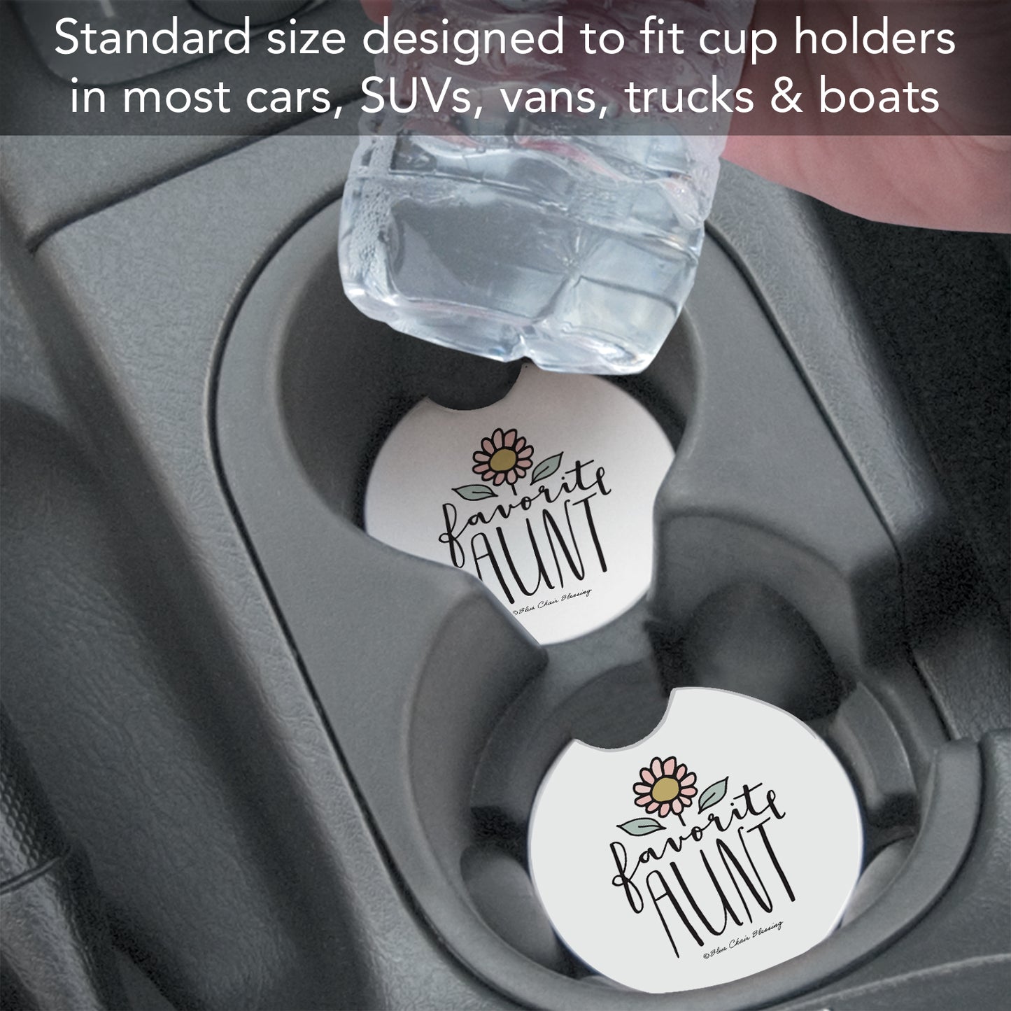 Thirstystone Favorite Aunt Single Absorbent Stone Coaster for Vehicle Cup Holder 2.6” Diameter Manufactured in The USA