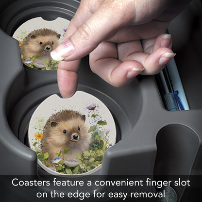 Thirstystone Hedgehog in Ivy Single Absorbent Stone Coaster for Vehicle Cup Holder 2.6” Diameter Manufactured in The USA