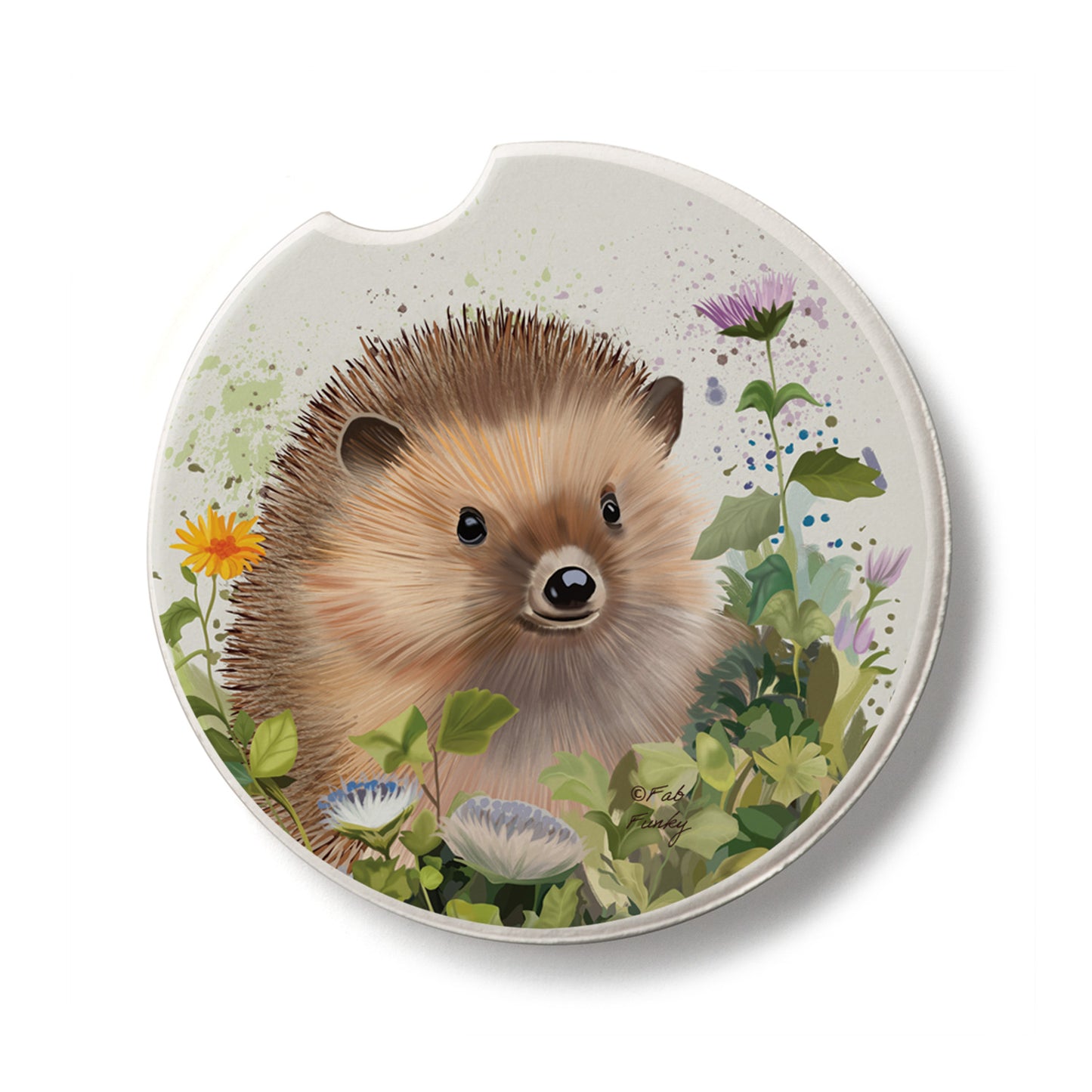 Hedgehog in Ivy Single Absorbent Stone Car Coaster 2.6” Diameter Manufactured in the USA