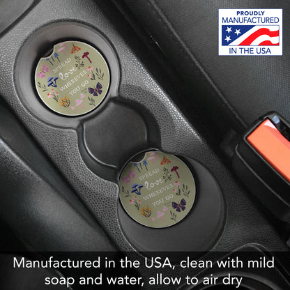 Thirstystone Spread Love Single Absorbent Stone Coaster for Vehicle Cup Holder 2.6” Diameter Manufactured in The USA