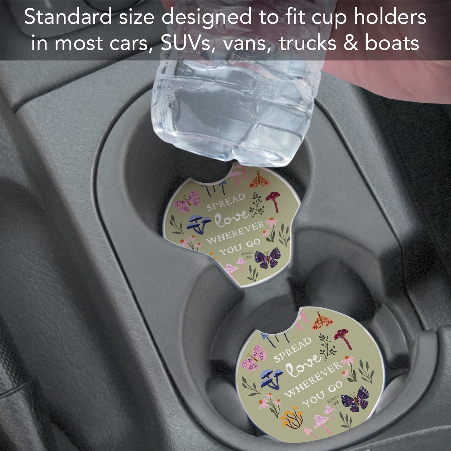 Thirstystone Spread Love Single Absorbent Stone Coaster for Vehicle Cup Holder 2.6” Diameter Manufactured in The USA